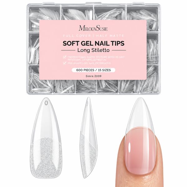 Full Cover Soft Gel Nail Tips Long Almond Stiletto 600pcs