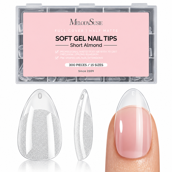 Full Cover Soft Gel Nail Tips Short Almond 300pcs