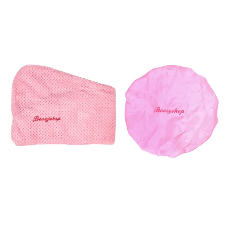 Boozyshop Wash and Sleep Set, haarverzorging set met microvezel handdoek en satijnen slaapmuts