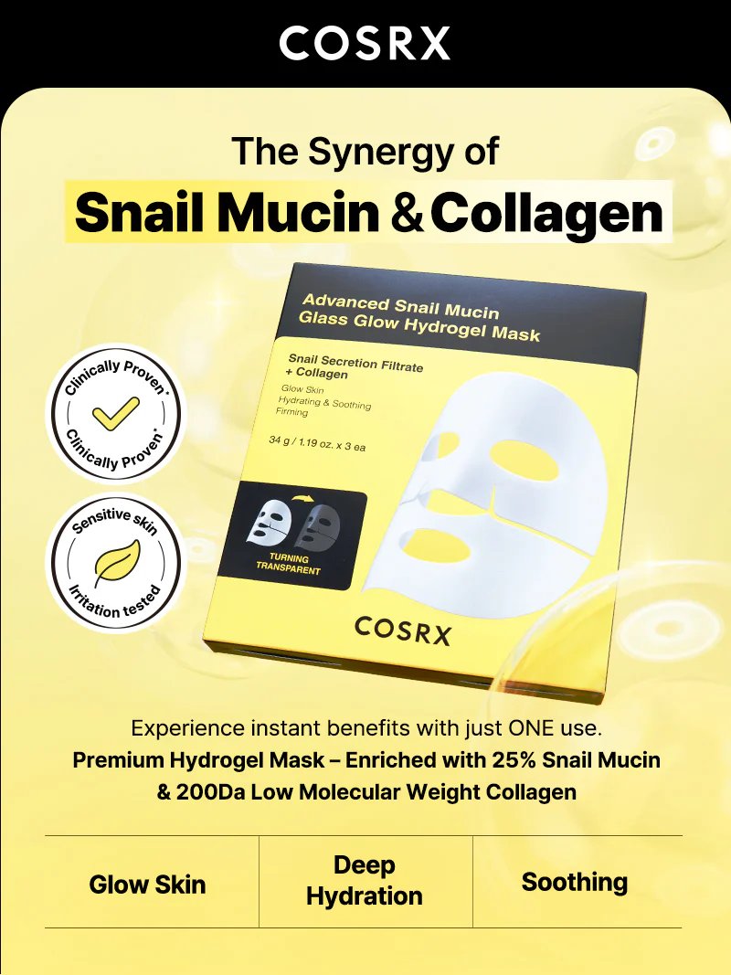 COSRX Advanced Snail Mucin Glass Glow Hydrogel Mask 3-Pack