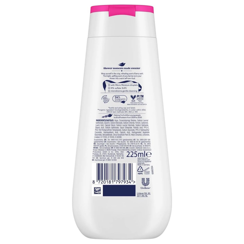 Dove Advanced Care Winter Berry Swirl Shower Gel, hydraterende body wash met brossengeur, foto 2 van 2