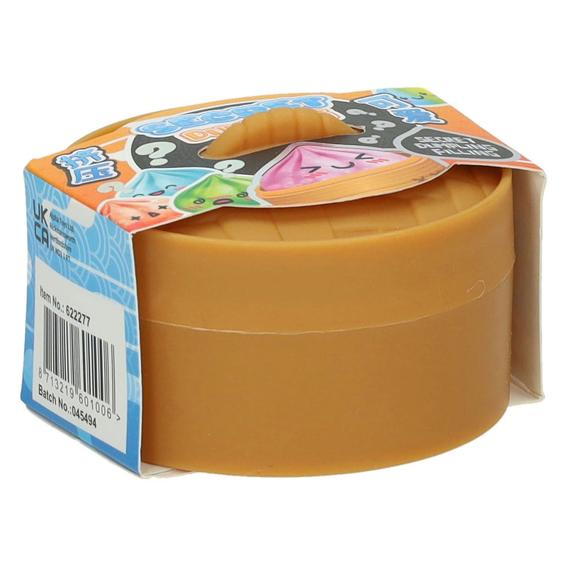 Kawaii Fidget Mystery Dumpling in Steam Basket, bamboe stoommandje in blauwe verpakking
