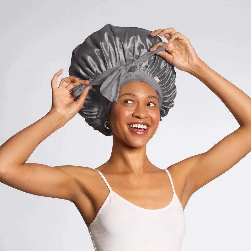 Kitsch Adjustable Oversized Satin Bonnet Charcoal