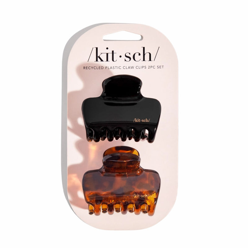 Kitsch Medium Puffy Claw Clips 2pc Set Black & Tort, set van twee haarclips