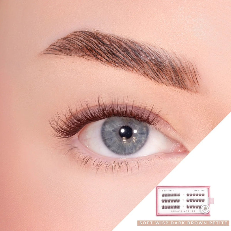 Lola's Lashes Pre-glued Lashes Soft Wisp Brown Petite Pack, voorgelijmde wimperclusters in bruin