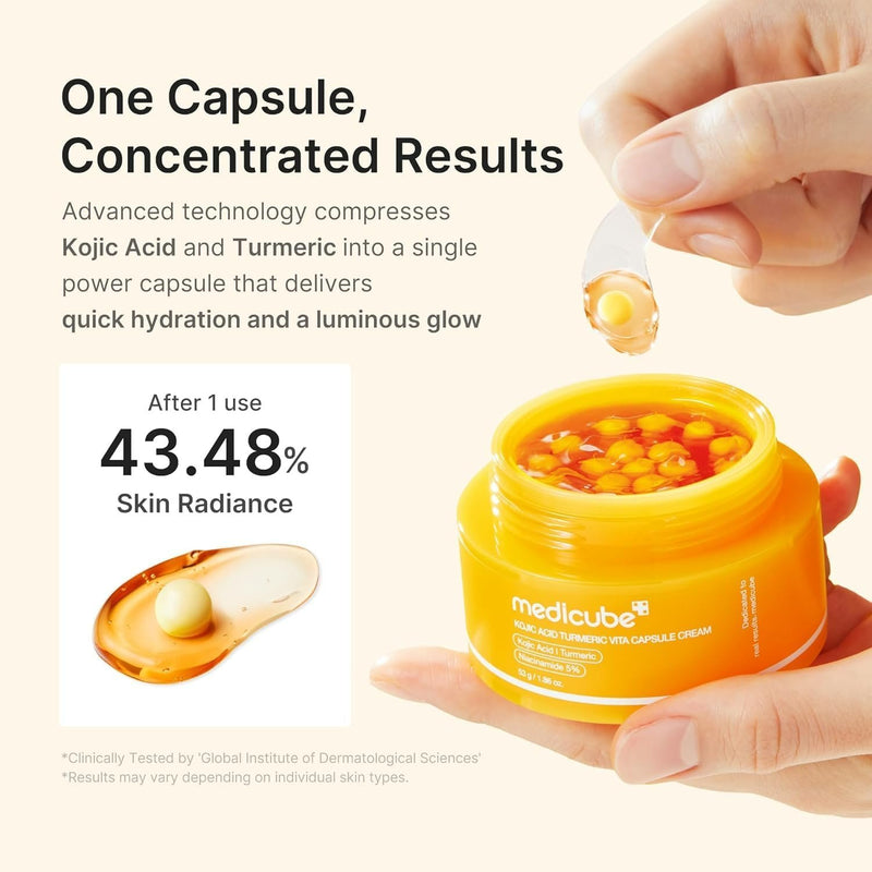 Medicube Kojic Acid Turmeric Vita Capsule Cream, gezichtscrème voor egale en stralende huid