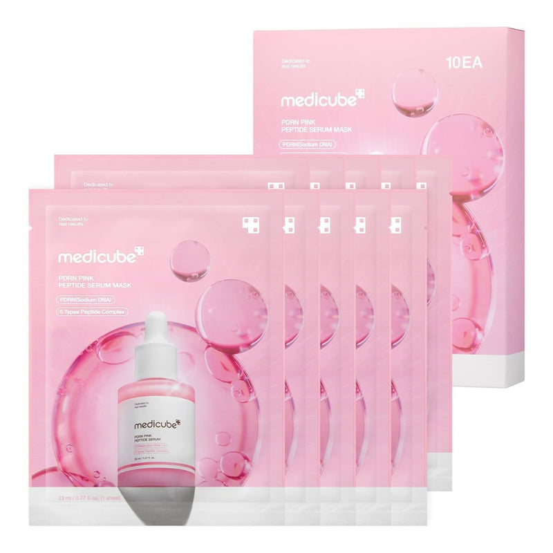 Medicube PDRN PINK Peptide Serum MASK 10-Pack, hydraterend sheet mask met peptiden