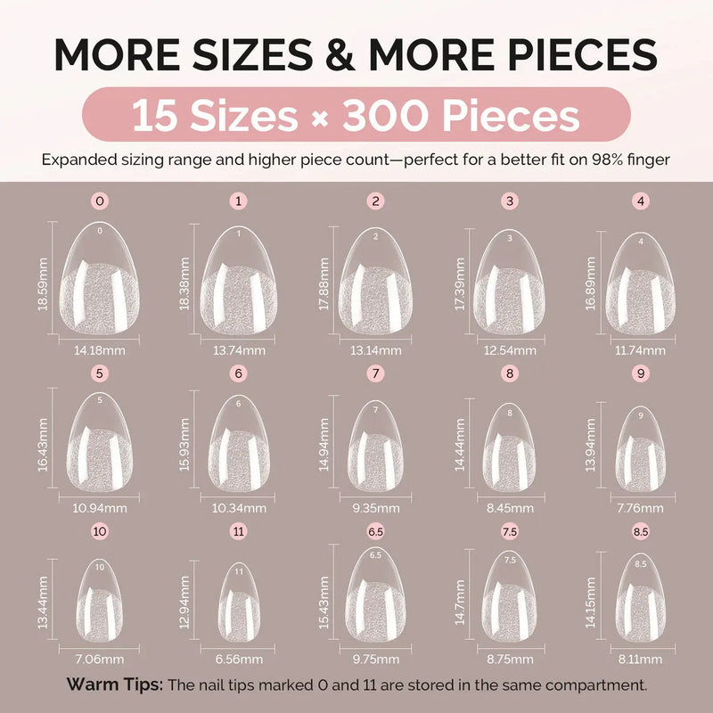 MelodySusie Half Matte Clear Acrylic Full Cover Nail Tips Extra Short Almond