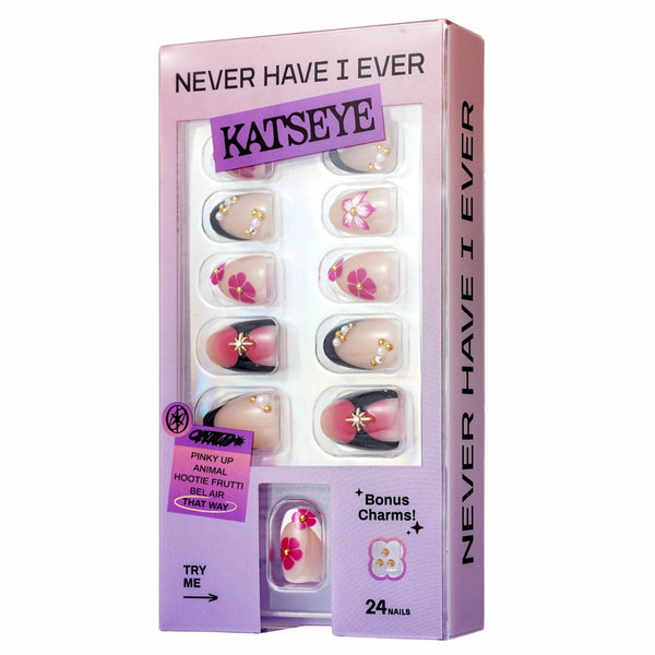 Never Have I Ever Press-on Nails Katseye That Way, bloemendesigns met glitters