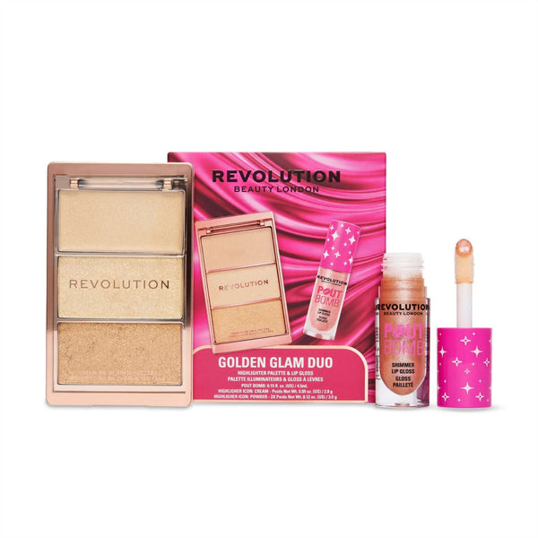 Revolution Golden Glam Duo, make-up set met lipgloss en highlighter palette