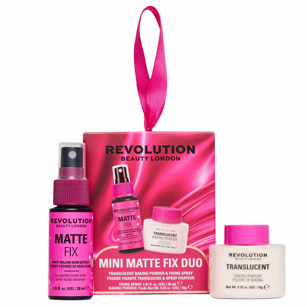 Revolution Mini Matte Fix Duo, set met translucent baking powder en matte fixing spray