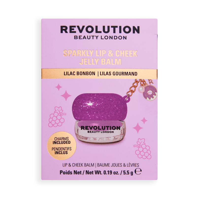 Revolution Sparkly Jelly Lip & Cheek Lilac Bonbon, jelly balsem voor lippen en wangen, verpakking