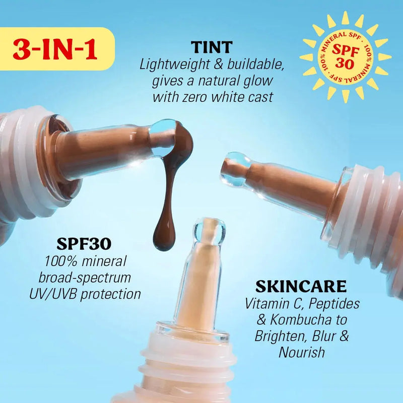 Revolution Superdewy SPF30 Skin Tint Medium Tan Neutral, minerale foundation met SPF30, foto 2 van 5
