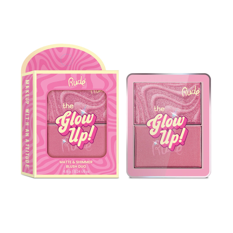 Rude Cosmetics The Glow Up! Matte & Shimmer Blush Duo Rosy Haze, blush met matte en shimmer finish