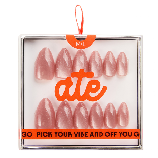 ATE Press On Nails Glazed M/L, roze nude press-on nagels met glazed finish
