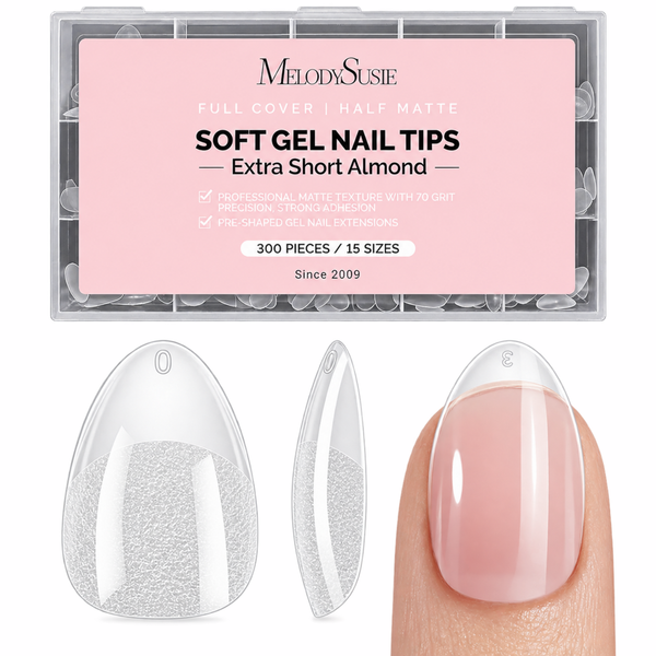 Full Cover Soft Gel Nail Tips Extra Short Almond 300pcs