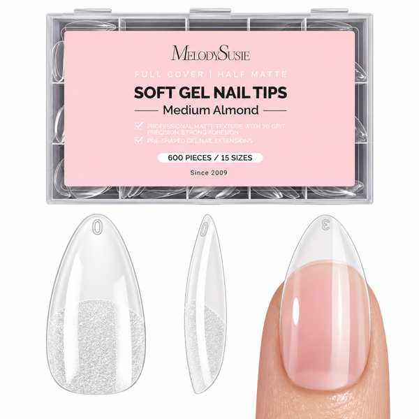 Full Cover Soft Gel Nail Tips Medium Almond 600pcs