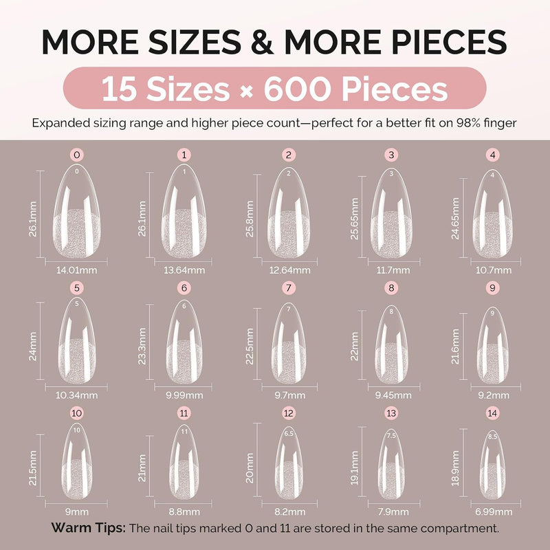 Full Cover Soft Gel Nail Tips Medium Almond 600pcs