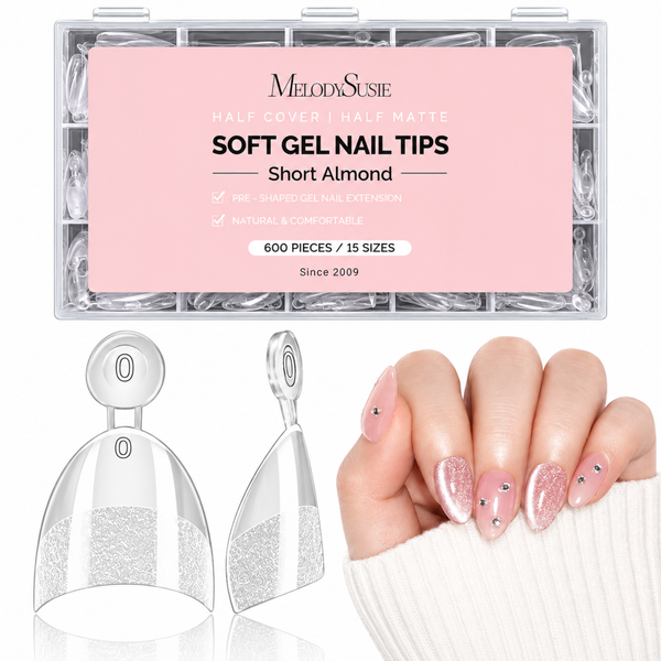Half Cover Soft Gel Nail Tips Short Almond 600pcs