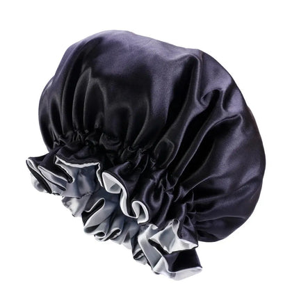 African Fabs Black/Grey Satin Hair Bonnet Reversable