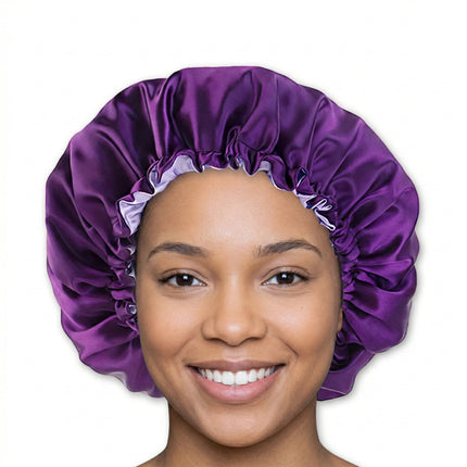 African Fabs Purple Satin Hair Bonnet Reversable