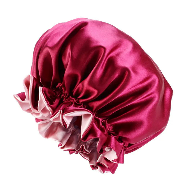 African Fabs Red Satin Hair Bonnet Reversable