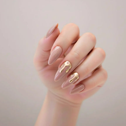 Boozyshop 24 pcs Press On Nails Dripping Gold