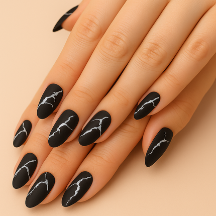 Boozyshop Press On French Nails Black Marble