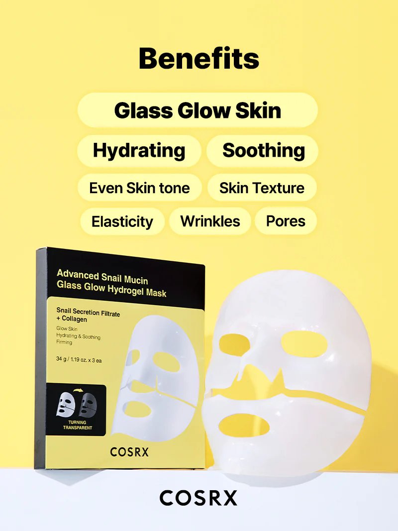 COSRX Advanced Snail Mucin Glass Glow Hydrogel Mask 3-Pack