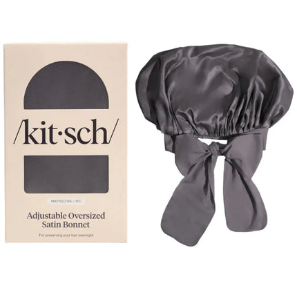 Kitsch Adjustable Oversized Satin Bonnet Charcoal