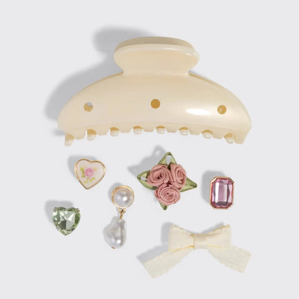 Kitsch KitschPop Charms & Curved Claw Clip Set Pearlized Cream