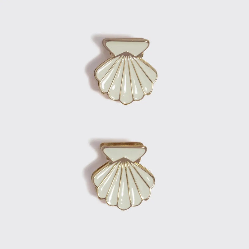 Kitsch Metal Clam Shell Hair Clip 2pc Set Gold & Pearlized Cream