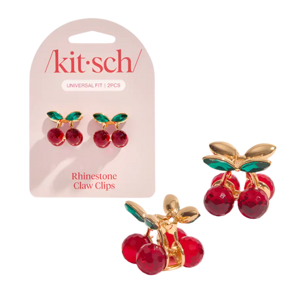 Kitsch Mini Rhinestone Claw Clips 2pc Set Cherry