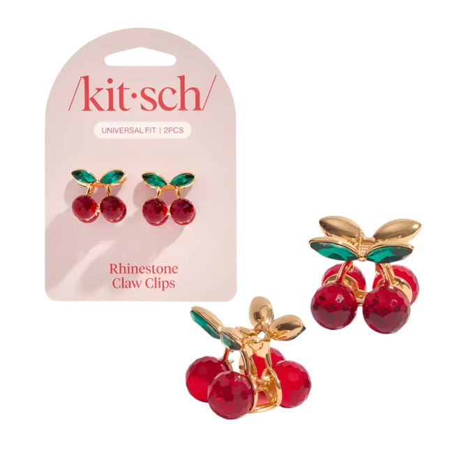 Kitsch Mini Rhinestone Claw Clips 2pc Set Cherry