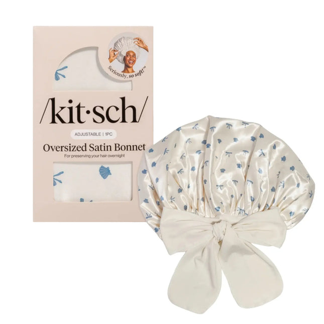 Kitsch Oversized Satin Bonnet Pearlized Cream & Coastal Blue