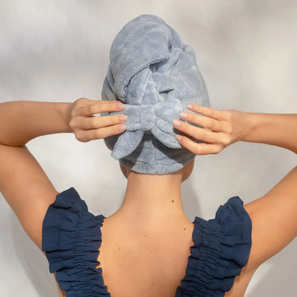 Kitsch Plush Microfiber Hair Towel Turban with Bow Coastal Blue