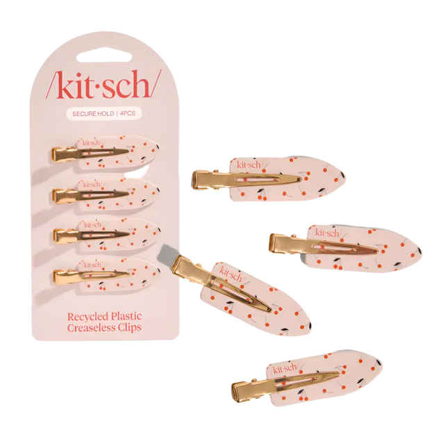 Kitsch Recycled Plastic Creaseless Clips 4pc Set Cherry Print
