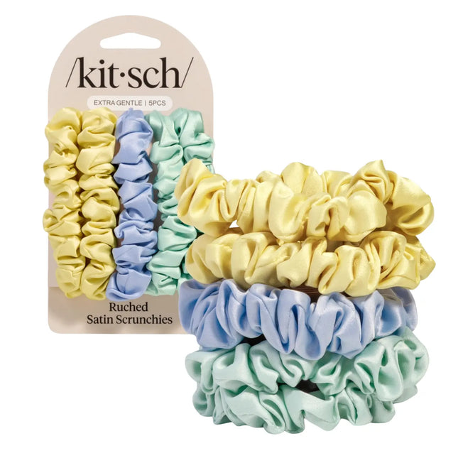 Kitsch Ruched Satin Scrunchies 5pc Set Multi Color