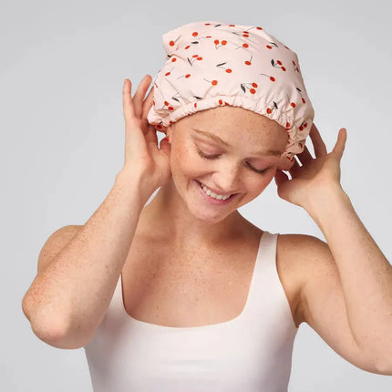 Kitsch Satin-Lined Flexi Shower Cap Cherry Print