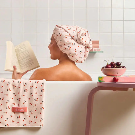 Kitsch Satin-Lined Flexi Shower Cap Cherry Print