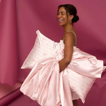 Kitsch Satin Pillowcase Striped Bows King