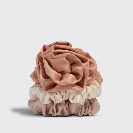Kitsch Satin Rosette Ruched Scrunchies Set Terracotta