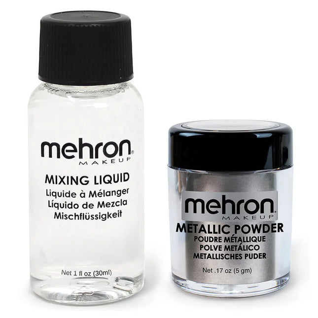 Mehron Makeup Metallic Powder Silver with Mixing Liquid