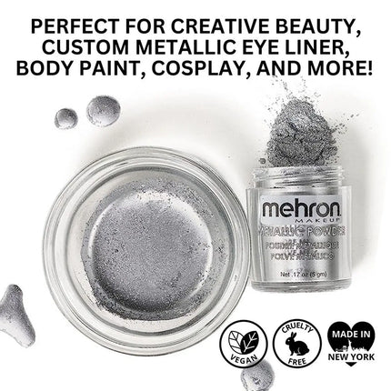 Mehron Makeup Metallic Powder Silver with Mixing Liquid