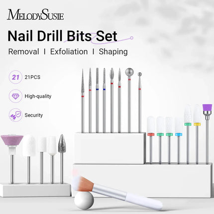 MelodySusie Ceramic Diamond Carbide Nail Drill Bits with Portable Holder Case 21Pcs