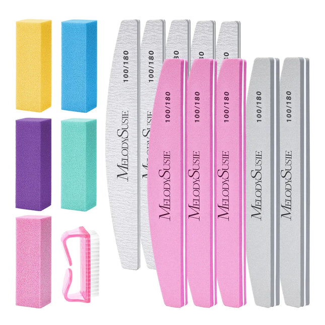 MelodySusie Professional Nail Files & Buffers 100/180 Grit 16Pcs