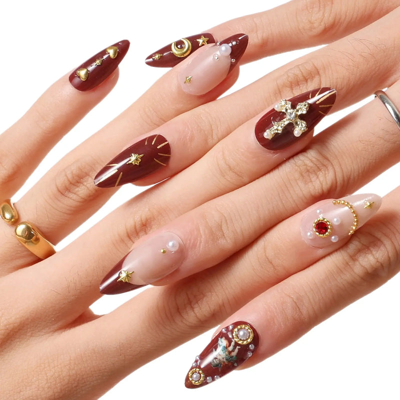 Never Have I Ever Press-On Nails Burgundy Cherub