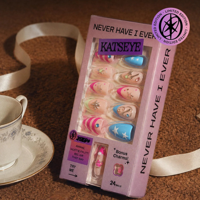 Never Have I Ever Press-on Nails Katseye Pinky Up, herbruikbare press-on nagels met roze swirls., foto 5 van 6