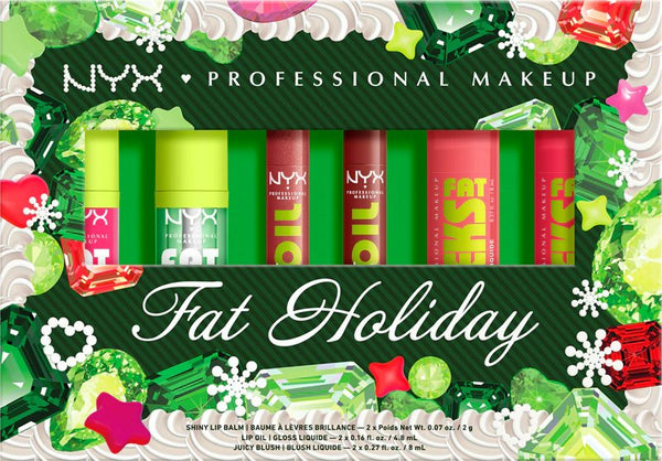 NYX Professional Makeup Bling the Halls Fat Oil Lip Drip Kit, cadeauset met lipolie, lipbalsem en blush