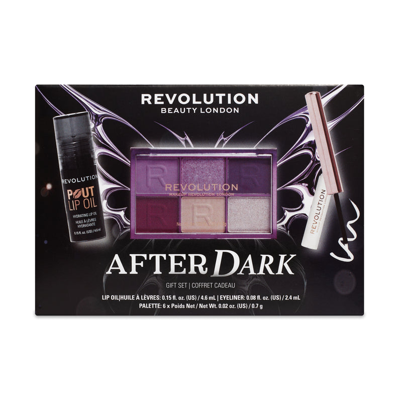 Revolution After Dark Giftset, boîte cadeau noire avec palette, huile à lèvres et eyeliner